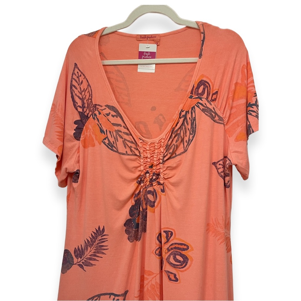 Fresh Produce Short Sleeve Coral V Neck  A-Line Floral Emma Dress Sz 1X - Picture 2 of 6